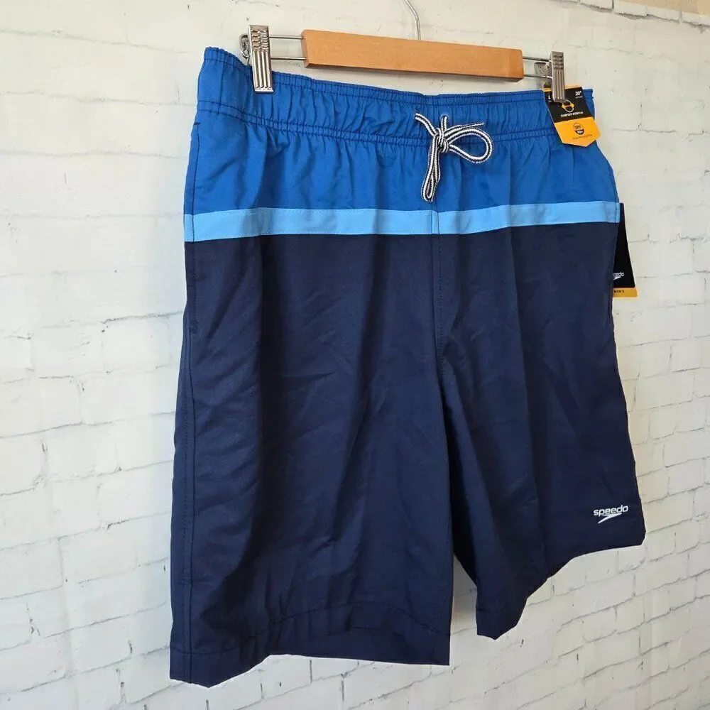Speedo Mens Swim Trunks Size L Blue Comfort Stretch Brief Liner 20